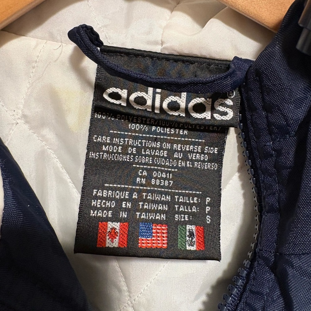Vintage 90s Adidas Classic Big Trefoil Logo Hooded Jacket Youth S VTG RARE Navy - Picture 2 of 7